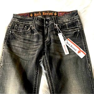 NWT Rock Revival Christina black distressed jeans with 98% cotton 2% elastins